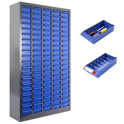100 Drawer Nut and Bolt Organizer Cabinet, Small Parts Storage Cabinet Bolt Bin with Dividers & Labels, 26"X 9"X 46" Steel Frame Tool Organizer Parts Cabinet for Garage Hardware & Screw Storage - size: 100-Drawer