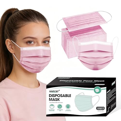 NNPCBT Pink Disposable Face Masks 100 Pack,3-Ply Breathable Mask For Adults,Great For Outdoors,Home, Office, School - color: Adult-100 Pack-pink