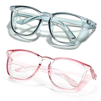 Stylish Safety Glasses Goggles for Women Girls Anti-fog Glasses Protective Eyewear Clear Glasses - color: Blue +Pink