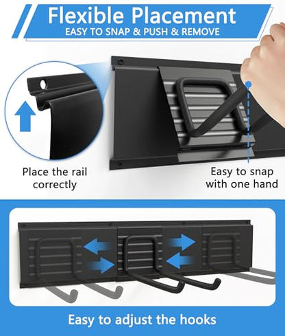 64" Heavy Duty Garage Tool Organizer Wall Mount with 10 Adjustable Metal Hooks, Storage Rack for Garage Organization, Garden Tools, Yard, and Shed Storage, Holds up to 660 lbs
