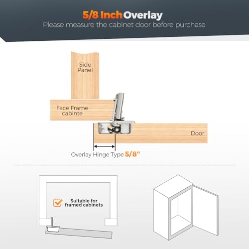 10 Pack (5 Pairs) 5/8" Overlay Soft Close Cabinet Hinges, Satin Nickel Stainless Steel Concealed Hinges with 3D Self-Closing for Face Frame Doors & Kitchens - size: 5/8 inch overlay