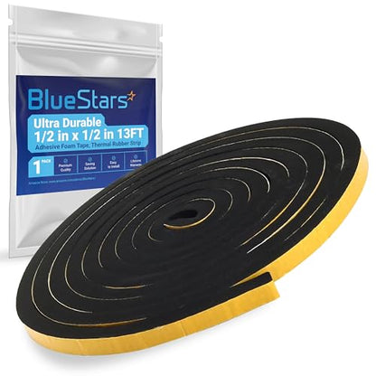 BlueStars Ultra Durable 1/2 in x 1/2 in 13FT Adhesive Foam Tape, Thermal Rubber Strip, for Doors & Windows, Soundproofing & Sealing