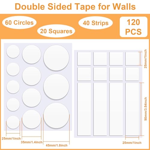 JANYUN Double Sided Tape for Walls, Removable Sticky Dots Picture Hanging Strips Adhesive Heavy Duty Clear Museum Putty for Crafts No Trace Sticky Tack Water Proof Mounting Tape - size: 0.98"+1.38"+1.77" Round