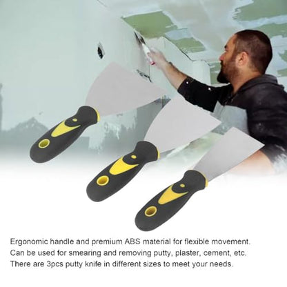 3Pcs Stainless Steel Putty Knife Set - Flexible Scraper Tools for Drywall Repair, Spackling & Wallpaper Removal, Ergonomic ABS Handle