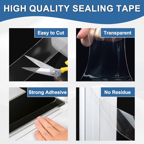 Transparent Window Weather Sealing Tape 3IN x 33 FT Draft Isolation No Residue Removable Adhesive Waterproof Windows Doors Shower Glass AC Units Ideal for Winter Seal & Summer Cold Air Loss Prevention - size: 3 In x 33 FT
