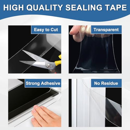 Transparent Window Weather Sealing Tape 3IN x 35 yd Draft Isolation No Residue Removable Adhesive Waterproof Windows Doors Shower Glass AC Units Ideal for Winter Seal & Summer Cold Air Loss Prevention - size: 3 In x 105 FT