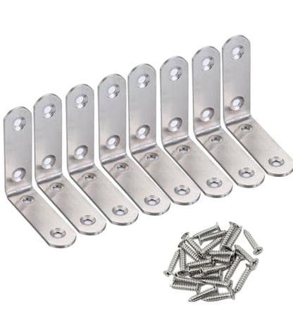 4 Pack Flat Mending Plate for Wood, Stainless Steel Straight Brackets Flat Repair Fixing Wood Brace Joining Plates Connector with Fixing Screws (8, L-Shaped Bracket 0.78*2.55*2.55in) - size: L-Shaped Bracket 0.78*2.55*2.55 in