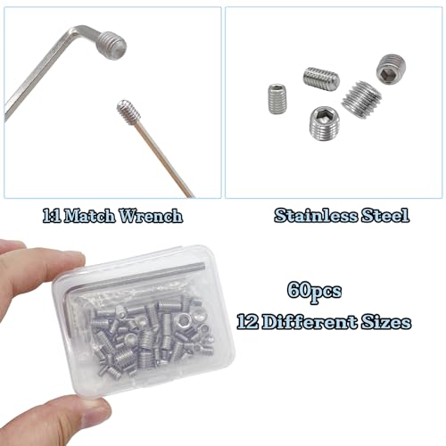 60pcs Set Screws, Allen Head Screws, Grub Screws M3 M4 M5 M6 M8 for Home Repair, Install Door Lock, Repair Furniture, Electronic Product, DIY, Fixtures (Stainless Steel 12 Sizes) - size: 60pcs(stainless Steel 12 Sizes)