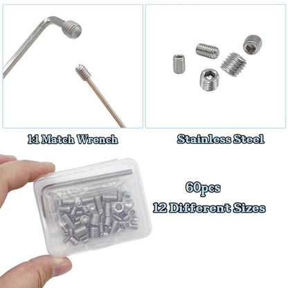 60pcs Set Screws, Allen Head Screws, Grub Screws M3 M4 M5 M6 M8 for Home Repair, Install Door Lock, Repair Furniture, Electronic Product, DIY, Fixtures (Stainless Steel 12 Sizes) - size: 60pcs(stainless Steel 12 Sizes)