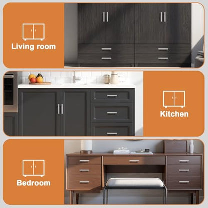 Probrico 5 Pack Hole Centers (64mm) 2-1/2inch Polished Chrome Kitchen Cabinet Handles Stainless Steel Polished Chrome Cabinet Pulls Euro Style Pull Handle for Cabinets and Drawers Total Length 4inch - color: Polished Chrome, size: Hole Centers: 2-1/2"