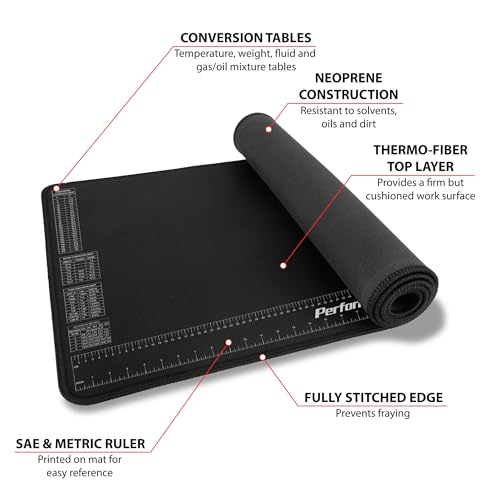 Performance Tool W88977 Neoprene Mat with Ruler and Reference Charts, Chemical Resistant, 16-Inch x 35.75-Inch, Protects Work Surface from Solvents and Oils - size: Neoprene Work Mat, 16” x 35.75”