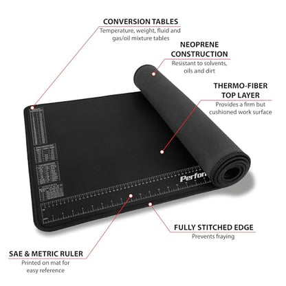 Performance Tool W88977 Neoprene Mat with Ruler and Reference Charts, Chemical Resistant, 16-Inch x 35.75-Inch, Protects Work Surface from Solvents and Oils - size: Neoprene Work Mat, 16” x 35.75”
