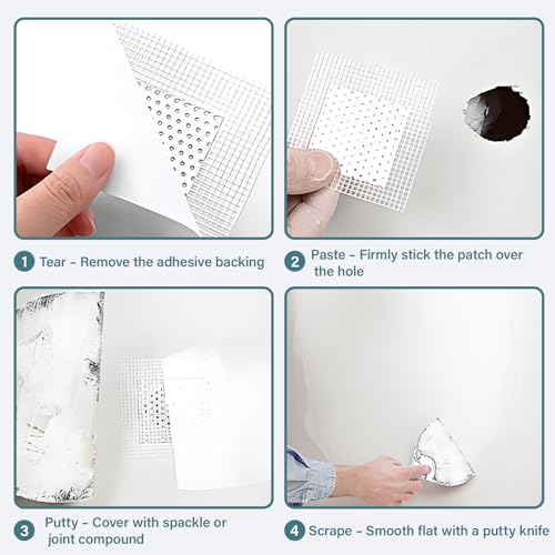 Drywall Repair Patch Kit 12x12 Inch - Heavy-Duty Aluminum Wall Repair Patch, Strong Self-Adhesive Mesh for Fixing Wall Holes & Cracks, Easy to Sand & Paint, 5 Pack