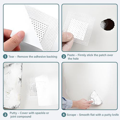 Drywall Repair Patch Kit 12x12 Inch - Heavy-Duty Aluminum Wall Repair Patch, Strong Self-Adhesive Mesh for Fixing Wall Holes & Cracks, Easy to Sand & Paint, 5 Pack