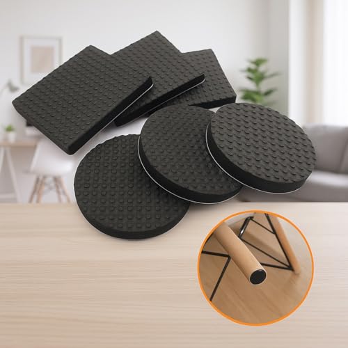 30 Pcs Non Slip Furniture Pads, Rubber Feet for Furniture Leg Floor Protectors Sliders for Hardwood Floors(1.38", Round, Square)