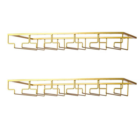 FOMANSH Wine Glass Rack - Under Cabinet Stemware Wine Glass Holder Glasses Storage Hanger 2 Pack Metal Organizer for Bar Kitchen 5 Rows Gold - color: Gold, size: 5 Rows 2 Packs