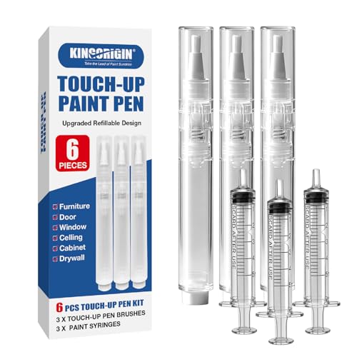 King Origin Refillable Touch-Up Paint Pen, 3 Pcs Paint Pens with Syringes, Wall Paint Repair Tool, Precise Application, Walls, Floors, Windows, Doors, Furniture and DIY Home Improvement, Pack of 6