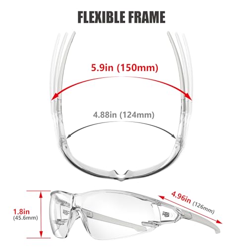 HTS HUNTERSKY ANSI Z87.1 Anti-Fog Clear Safety Glasses Pickleball Youth Baseball Lab Chemistry Goggles Scratch Resistant - color: Clear-gray W/ Case