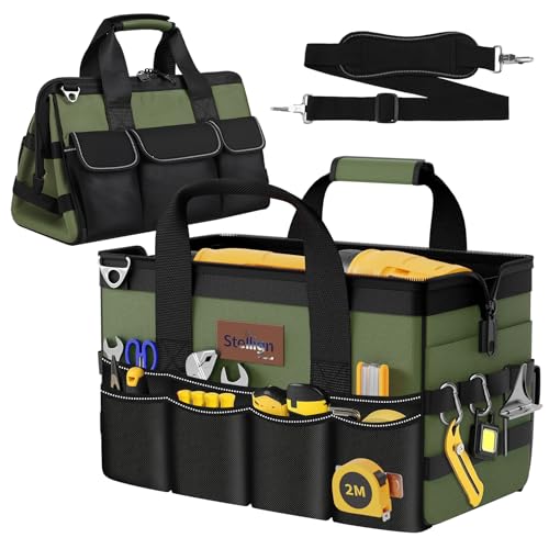 Heavy Duty Tool Bag 16-Inch,25-Pocket Portable Tool Box Organizer with Big Storage ToolBox, Zipper Carrying Toolbag-Multi Pouch for Construction, Electrical,Gifts for him Dad,Men,friend - color: Green+Black