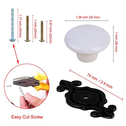 HUAMULAN 10 Pack Retro Ceramic Knobs, Glossy Dresser Kitchen Cabinet Pulls,Metal Base Backplate Cupboard Wardrobe Drawer Door Handles,3 Size Length Screws,Black Base+White Knob - color: HRJ532-BlackWhite-10PACK