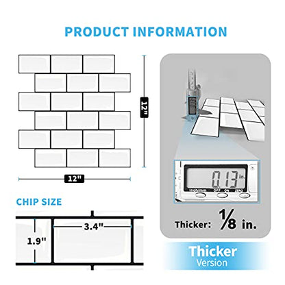 Art3d Peel and Stick Backsplash for Kitchen White Subway (10 Tiles, Thicker Design) - color: White With Black Grout