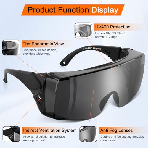 OXG Safety Glasses for Men Women Anti Fog, ANSI Z87.1 Anti Scratch Protective Eyewear UV400 Protection, Adjustable Temple - color: 3 Pack Grey