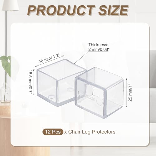 uxcell 12 Pcs Transparent Chair Leg Floor Protectors, 1 x 1.2 Inch Rectangle PVC Chair Leg Caps for Hardwood Floors, Non-Slip Reduce Noise Table Furniture Cover - size: 1 x 1.2 Inch
