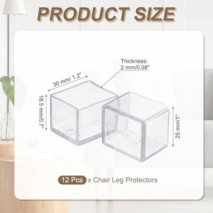 uxcell 12 Pcs Transparent Chair Leg Floor Protectors, 1 x 1.2 Inch Rectangle PVC Chair Leg Caps for Hardwood Floors, Non-Slip Reduce Noise Table Furniture Cover - size: 1 x 1.2 Inch