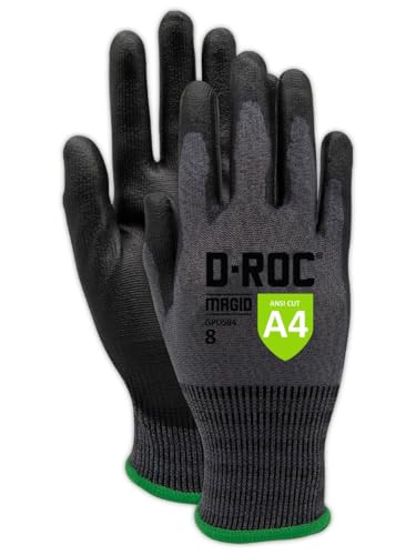 MAGID D-ROC ANSI A4 18-Gauge Hyperon PU Coated Palm Work Gloves, 1 Pair, Size 10/XL, GPD584 - size: 10/XL, style: 1 Pair