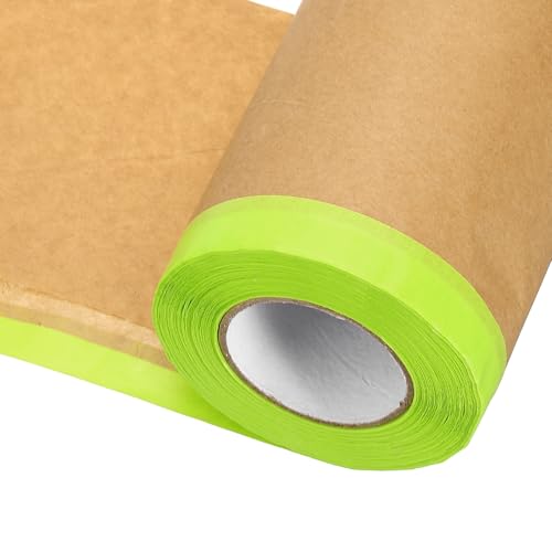 HARFINGTON Pre-Taped Masking Paper, 8" x 49 ft Paint Adhesive Protective Paper Painter Tape and Drape for Masking Auto Body Covering Wall Skirting Frames, Green - color: Green, size: 8 IN x 49 FT