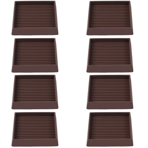 3x3 Square Rubber Furniture Caster Cups, Anti-Sliding Furniture Pads Bed Stopper Floor Protectors with Grip - Protect Any Flooring - size: 8 Pcs Brown