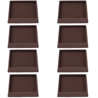 3x3 Square Rubber Furniture Caster Cups, Anti-Sliding Furniture Pads Bed Stopper Floor Protectors with Grip - Protect Any Flooring - size: 8 Pcs Brown