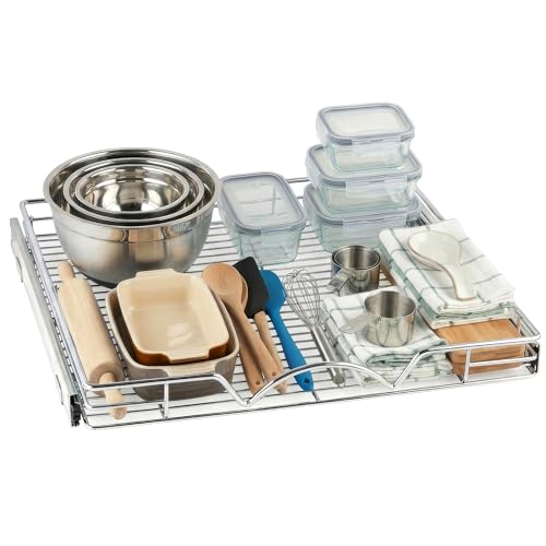 HOLDN’ STORAGE Pull Out Cabinet Organizer, Heavy Duty Caddy w/Lifetime Limited Warranty -22”W x 21”D - Requires At Least 23-1/4” Cabinet Opening, Steel Metal Cabinet Drawers Slide Out, Chrome - size: 22"W x 21"D
