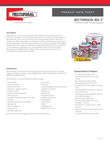 RectorSeal No. 5 25631 Pipe Thread Sealant, Lubricates & Protects Threads, Soft Setting, Slow Drying, & Permits Easy Breakout, Lead Free & Contains No Other Metals, 4 oz
