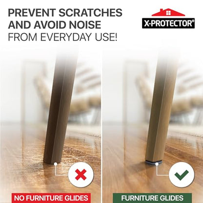 Chair Glides X-PROTECTOR – 1" Furniture Glides 24 pcs – Grey Nail-on Chair Sliders – Premium Chair Leg Floor Protectors – Slide Effortlessly with Chair Leg Pads That Protect Your Floor! - size: 1" 24 PCS Grey (Square)