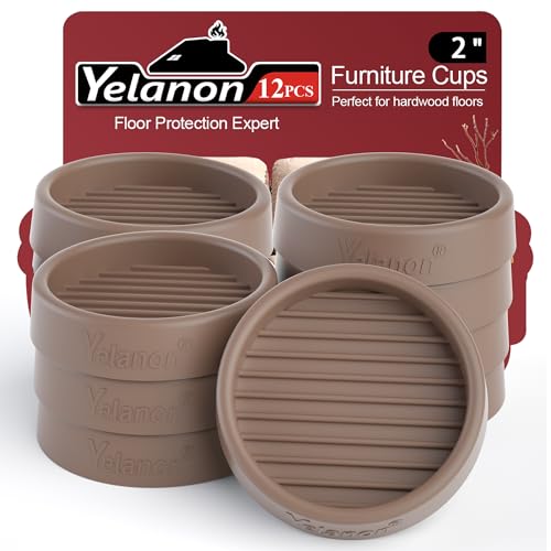 Yelanon Non-Slip Furniture Pads 12 Pcs 2" – Anti-Skid Grippers for Hardwood Floors, Rubber Furniture Feet & Bed Stoppers to Prevent Sliding(Brown) - color: 12pcs2"round Brown