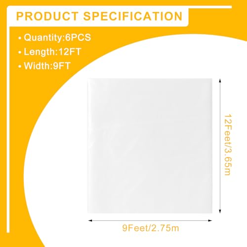 6pcs 9X12FT Plastic Drop Cloths,Waterproof Anti-dust Cover,Disposable Tarp for Painting for Couch/Furniture Cover - size: 6pack