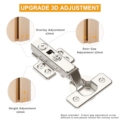2pcs Professional Grade Full Overlay Soft Close Cabinet Hinges, Frameless Concealed European Style with Four-Hole Clip-On Mounting Plate and Screws, Nickel Plated Finish - color: Full Overlay, size: 1 Pair