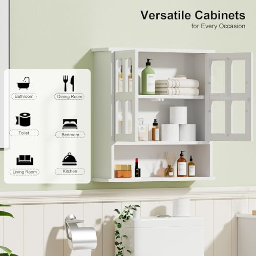 Modern Hanging Bathroom Cabinet, Sturdy Wooden Medicine Cabinet with Buffering Hinge & Anti-Scratch Door, Space-Saving Wall Mounted Over Toilet (Cross-Panel Door) - style: Cross-Panel Door