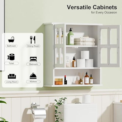 Modern Hanging Bathroom Cabinet, Sturdy Wooden Medicine Cabinet with Buffering Hinge & Anti-Scratch Door, Space-Saving Wall Mounted Over Toilet (Cross-Panel Door) - style: Cross-Panel Door