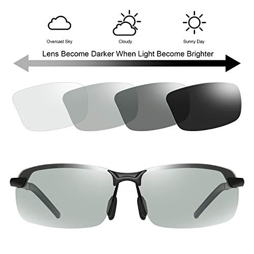 YIMI Men Photochromic Polarized Sports Sunglasses Cycling Fishing Driving Glasses UV Protection Eyeglasses Anti Glare Eyewear - color: 3043 Black