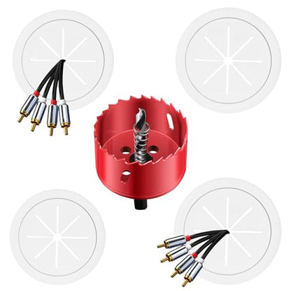 TV Cable Hider for Wall-Mounted TVs, Kit Includes 4 Through Holes and 1 Hole Saw Drill Attachment, Easy Install (White)