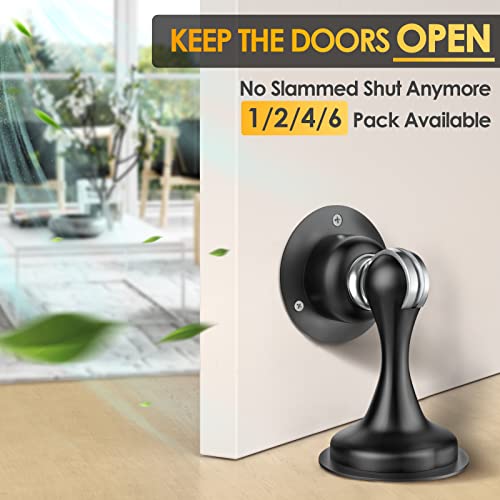 Door Stoppers Magnetic Door Catch - Stainless Steel Heavy Duty Door Holder Stops for Bottom Top of Door - Wall Floor Mounting No Drill 3D Adhesive & Screws Strong Magnet Keep Door Open 4 Pack - style: 4 Pack-Black