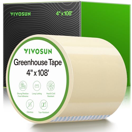 VIVOSUN Greenhouse Repair Tape, 6.3 mil 4" x108' Weatherproof Clear Poly Patch Tape, Heavy Duty Greenhouse Sheeting Coverings Film Tape for Plastic Sheeting and Tents - size: 4”x108’