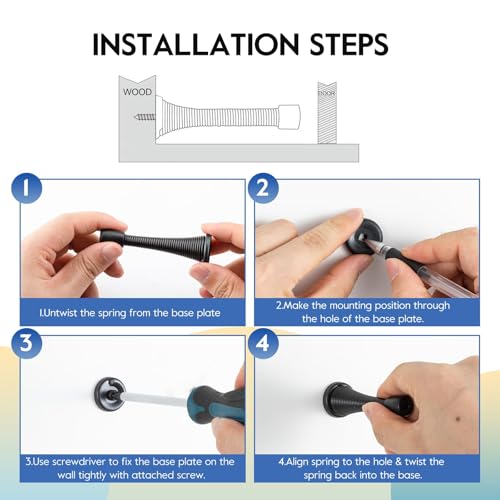 HOME MASTER HARDWARE 12 Pack Spring Door Stops, 3 Inch Wall Mounted Spring Doorstop, with Rubber Bumper, Black - color: ‎Black
