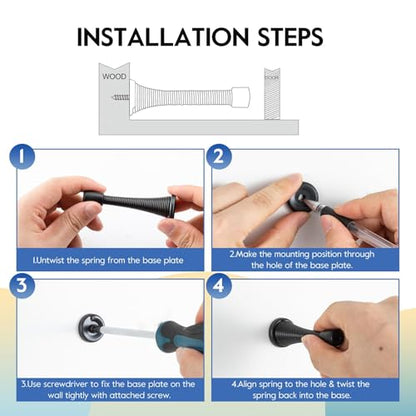 HOME MASTER HARDWARE 12 Pack Spring Door Stops, 3 Inch Wall Mounted Spring Doorstop, with Rubber Bumper, Black - color: ‎Black
