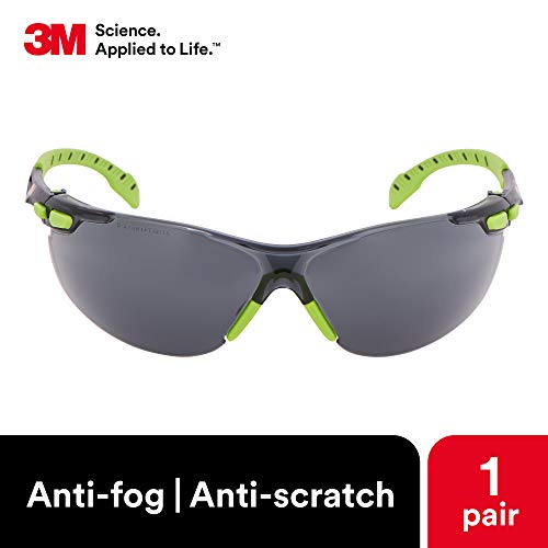 3M Safety Glasses, Solus 1000, S1202SGAF, ANSI Z87, Scotchgard Anti-Fog, Gray Lens, Green/Black Frame, Padded Temple, Soft Nosebridge, UV Protection, Premium Eye Protection - size: Single, style: Gray Lens, Green/Black Frame