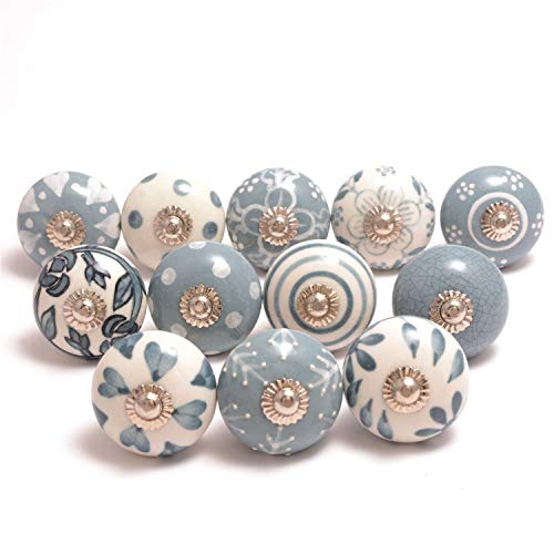 Eleet Assorted Ceramic Cabinet Knobs - Vintage Cabinet Cupboard Door & Drawer Pulls Chrome Hardware (Ceramic Knobs Set of 12, Grey & White) - color: Grey & White, style: Ceramic Knobs Set of 12