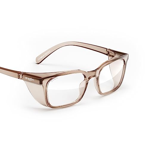 Stoggles Rectangle Z87.1 Certified Safety Glasses, Blue-Light, UV Blocking Lens, Top & Side Shield, Anti-Fog, Stylish Eyewear - color: Cold Brew, size: Medium Low Bridge Fit