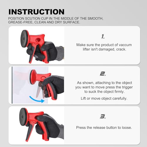 HAUTMEC 2 Pack Pistol Grip Suction Cup – Compact Suction Lifter with Quick Release Lever, One-Handed Operation for Tile, Glass, Stone & More – HT0439